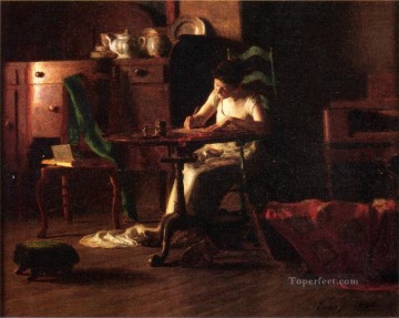 トーマス・ポロック・アンシュツ Painting - テーブルで文章を書く女性 自然主義者 トーマス・ポロック・アンシュツ